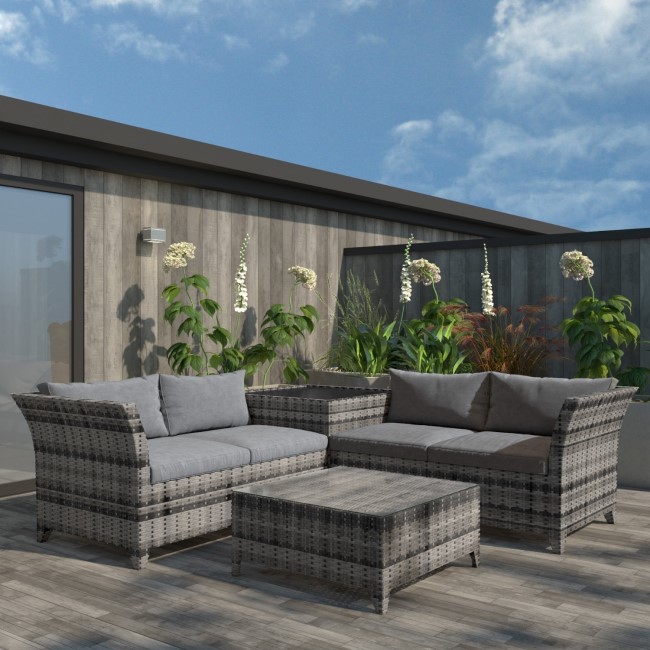 Outdoor Rattan 4 Seater Corner Sofa & Table Set in Grey  - Fortrose