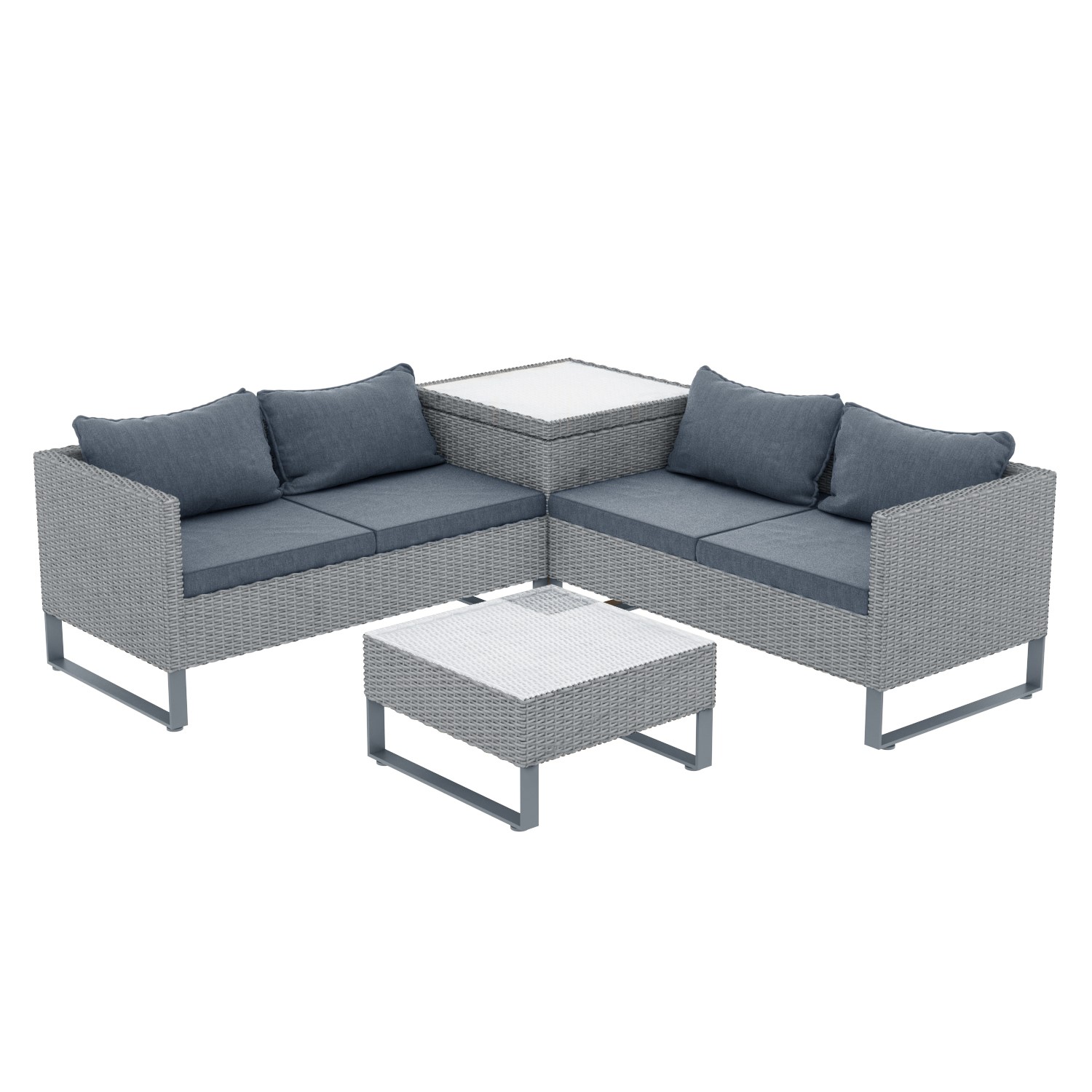 Rattan Corner Sofa Set with Storage Box and Table in Grey BuyItDirect.ie