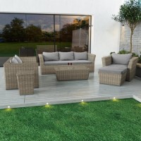 6 Seater Light Grey Rattan Garden Sofa Set  - Fortrose