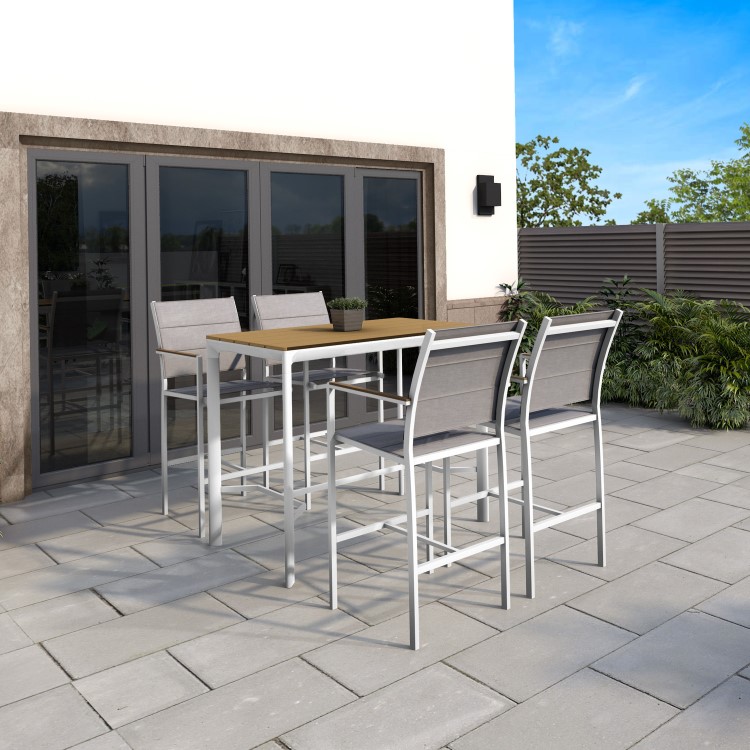White Outdoor Bar Set with 4 Bar Stools