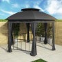 Metal Hexagon Outdoor Gazebo with Fabric Roof and Curtain Sides - 3.75 x 3.75m - Grey  - Fortrose