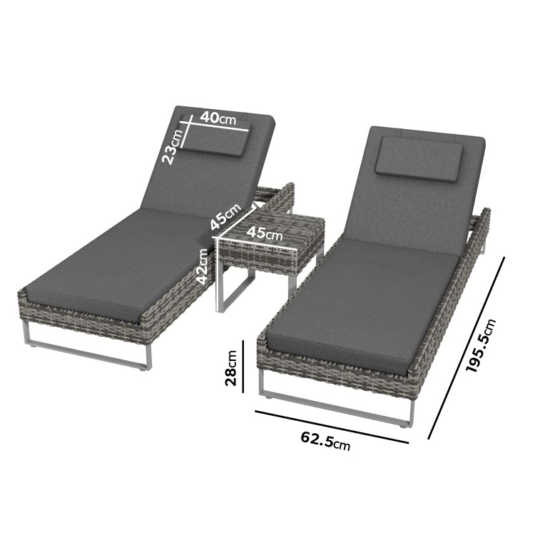 Dark Grey 2 Seater Rattan Garden Sun Lounger Set - Como