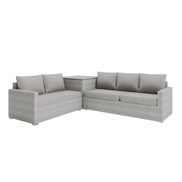 8 Seater Grey Rattan Garden Corner Dining Sofa Set with Height Adjustable Table -  Fortrose