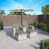 Grey Rattan Reclining Sun Loungers with Parasol  - Fortrose