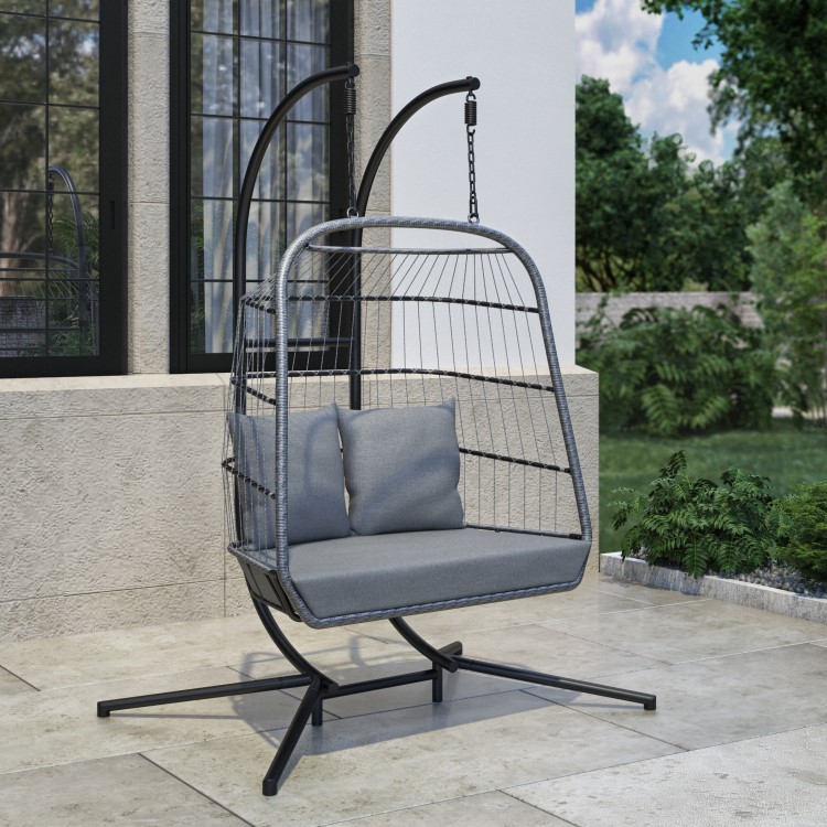 Grey Garden Folding Double Egg Swing Chair with Stand - Como