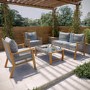 4 Seater Grey Rattan Garden Sofa Set With Solid Wood Frame - Aspen