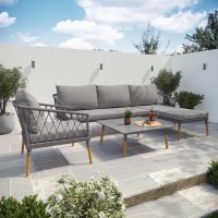4 Seater Grey Garden Corner Sofa Set with Armchair and Table - Como 4 Seater Grey Garden Corner Sofa Set with Armchair and Table - Como