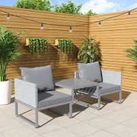 2 Seater Grey Garden Rattan Modular Bistro Set & Lounger - Fortrose 2 Seater Grey Garden Rattan Modular Bistro Set & Lounger - Fortrose