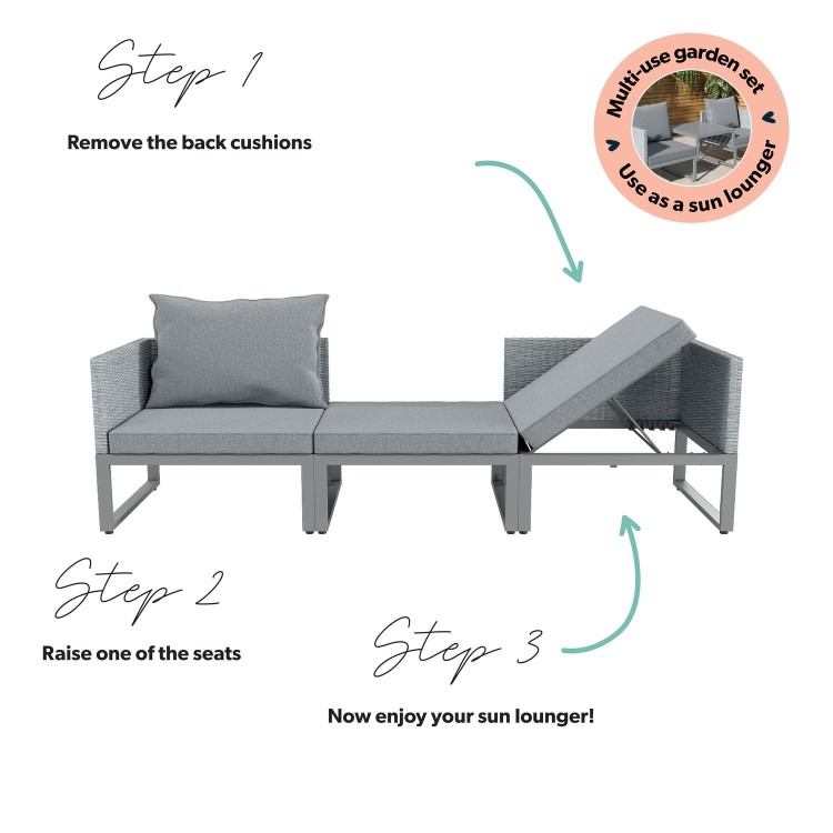 2 Seater Grey Garden Rattan Modular Bistro Set & Lounger - Fortrose