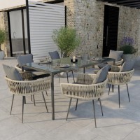 6 Seater Beige Garden Rope Dining Set - Como