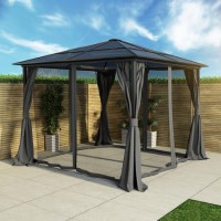 Black Metal Garden Gazebo with Net Curtain - 3 x 3m - Como