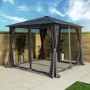Black Metal Garden Gazebo with Net Curtain - 3 x 3m - Como