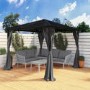 Black Metal Garden Gazebo with Net Curtain - 3 x 3m - Como