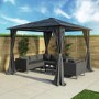 Black Metal Garden Gazebo with Net Curtain - 3 x 3m - Como
