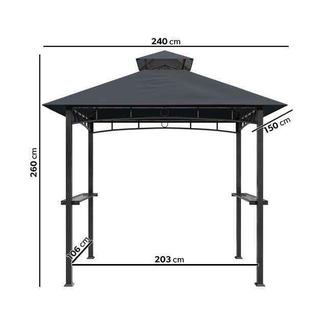 1.5 x 2.4m  Dark Grey Metal Gazebo - Fortrose