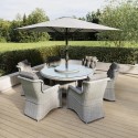 A1/FTR136 ONLY OPENED - 6 Seater Grey Round Rattan Garden Dining Set with Lazy Susan and Parasol - Aspen
