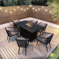 6 Seater Grey Aluminium & Rope Garden Dining Set with Firepit Table 6 Seater Grey Aluminium & Rope Garden Dining Set with Firepit Table