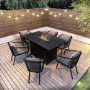 6 Seater Grey Aluminium & Rope Garden Dining Set with Firepit Table