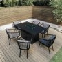 6 Seater Grey Aluminium & Rope Garden Dining Set with Firepit Table
