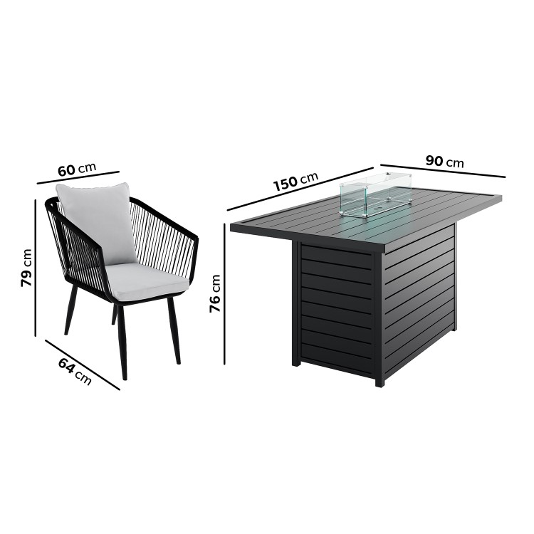 6 Seater Grey Aluminium & Rope Garden Dining Set with Firepit Table