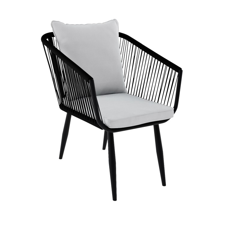 6 Seater Grey Aluminium & Rope Garden Dining Set with Firepit Table