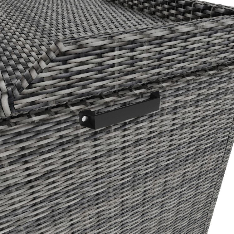 Grey Rattan Water Resistant Garden Storage Box with Serving Ledge & Wheels - 150x90cm - Fortrose