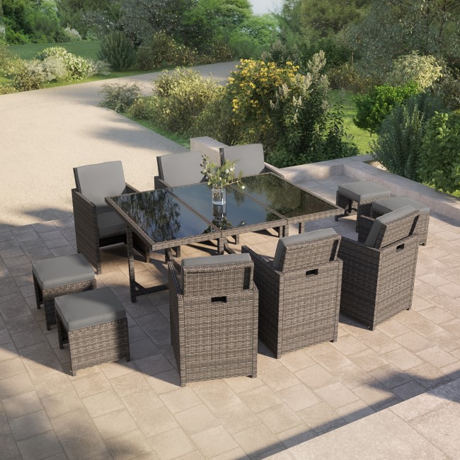 10 Seater Dark Grey Rattan Cube Garden Dining Set - Fortrose