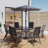 6 seater Grey Metal Garden Dining Set with Lazy Susan Parasol &amp; Padded Foldable Chairs - Fortrose