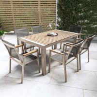 6 Seater Wood Effect & Aluminium Stackable Garden Dining Set - Como 6 Seater Wood Effect & Aluminium Stackable Garden Dining Set - Como
