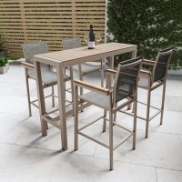 4 Stools Wood Effect & Aluminium Garden Bar Set - Como 4 Stools Wood Effect & Aluminium Garden Bar Set - Como
