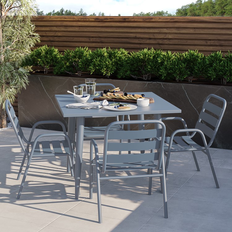4 Seater Grey Aluminium Table and Chairs Outdoor Garden Dining Set