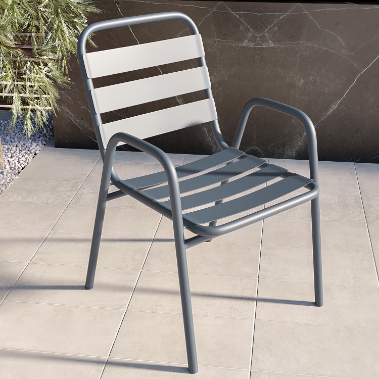 4 Seater Grey Aluminium Table and Chairs Outdoor Garden Dining Set