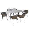 6 Seater Garden Dining Set with Woven Wicker Chairs &amp; Stone Table Top