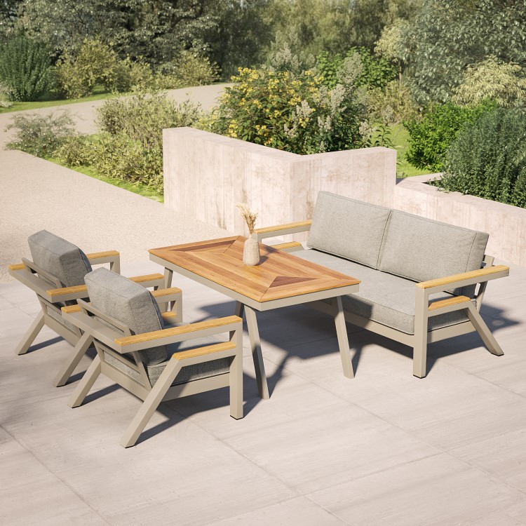 6 Seater Iroko Wood & Aluminium Garden Sofa Set - Como