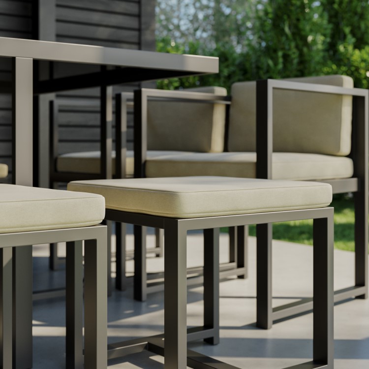 8 Seater Grey Metal Cube Set with Beige Cushions