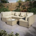 A1/FTR172 ONLY OPENED - 6 Seater Natural Rattan Garden Set with Beige Cushions and Coffee Table