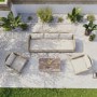 5 Seater Beige Rattan Garden Sofa Set with Wooden Coffee Table