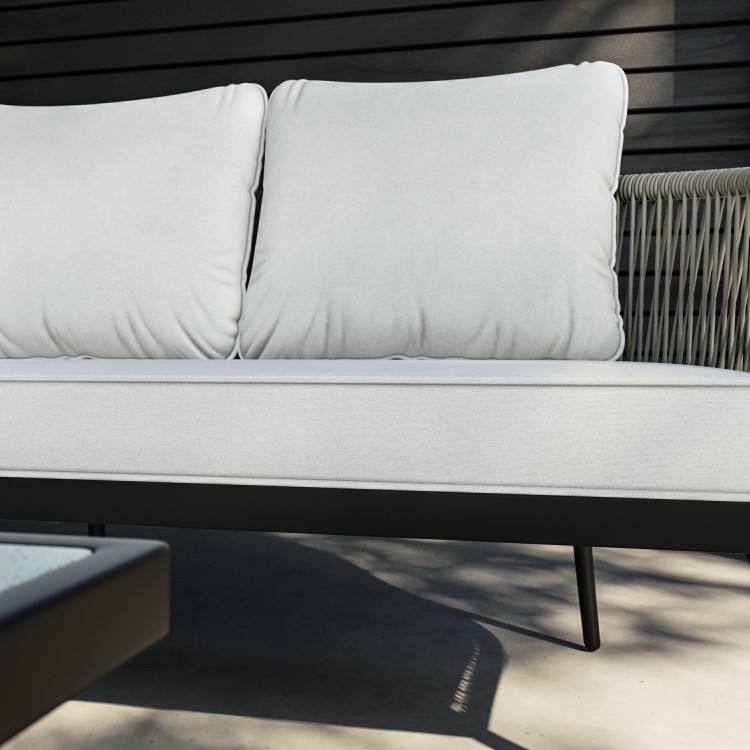 5 Seater Cream Rope and Black Metal Garden Sofa Set with Coffee Tables - Aspen