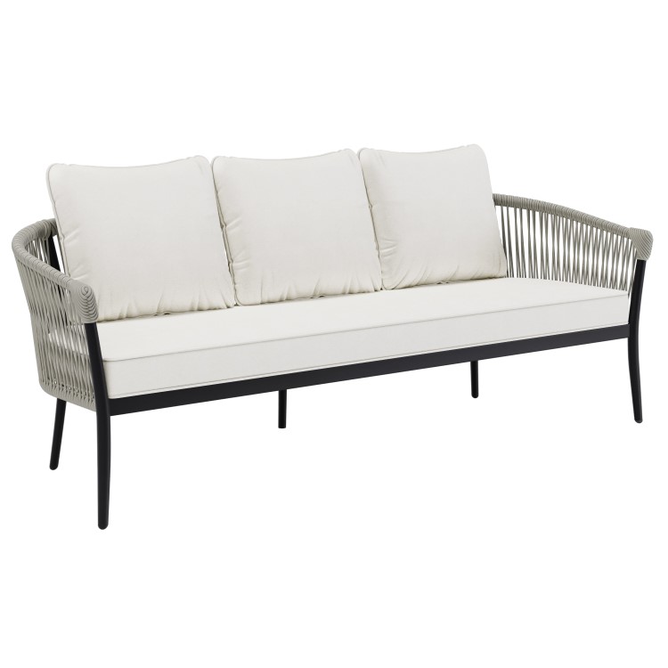 5 Seater Cream Rope and Black Metal Garden Sofa Set with Coffee Tables - Aspen