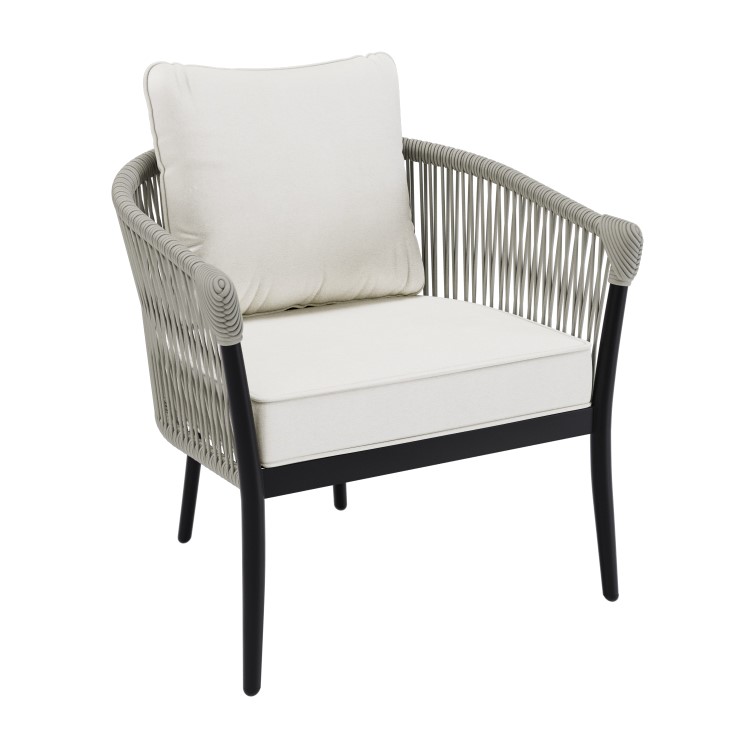 5 Seater Cream Rope and Black Metal Garden Sofa Set with Coffee Tables - Aspen