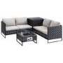 4 Seater Black Wide Rattan Garden Corner Sofa Set with Storage and Fire Pit Table