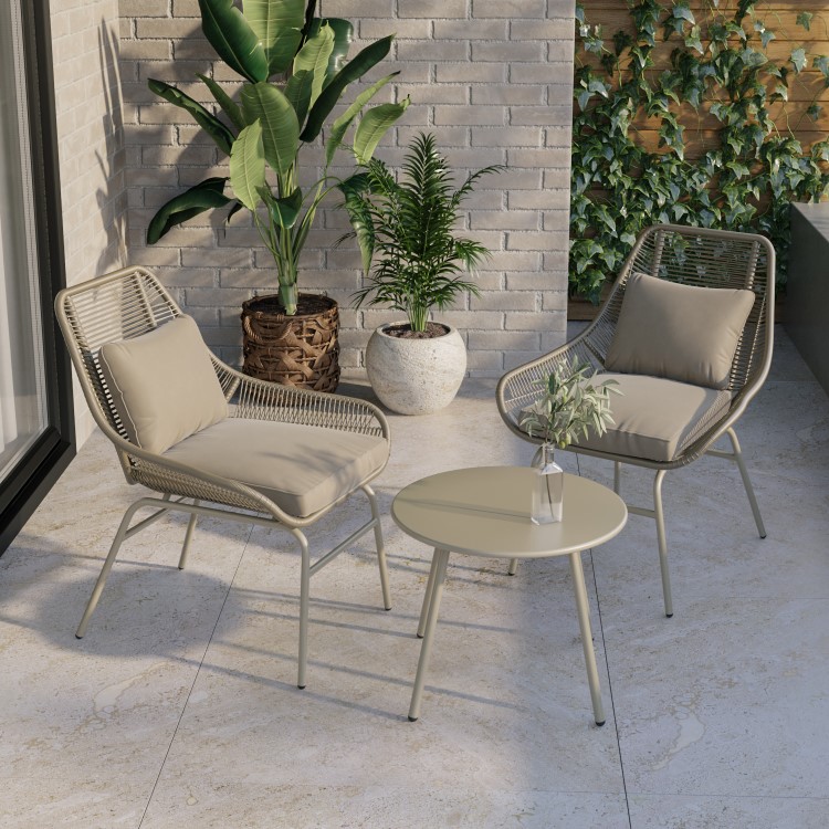 2 Seater Light Wicker Bistro Set With Table - Como