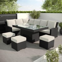 8 Seater Black Rattan Corner Garden Dining Set with Firepit Table 8 Seater Black Rattan Corner Garden Dining Set with Firepit Table