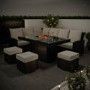 8 Seater Black Rattan Corner Garden Dining Set with Firepit Table