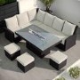 8 Seater Black Rattan Corner Garden Dining Set with Firepit Table