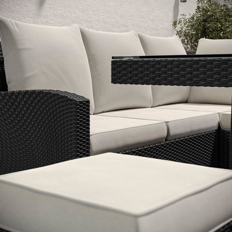 8 Seater Black Rattan Corner Garden Dining Set with Firepit Table