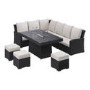 8 Seater Black Rattan Corner Garden Dining Set with Firepit Table - Aspen