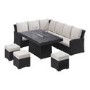 8 Seater Black Rattan Corner Garden Dining Set with Firepit Table