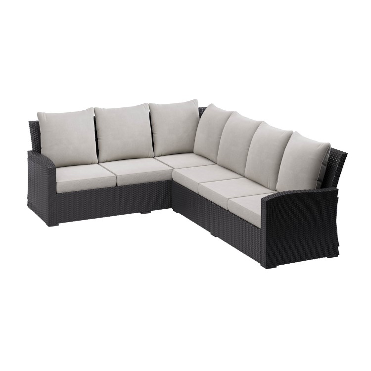 8 Seater Black Rattan Corner Garden Dining Set with Firepit Table