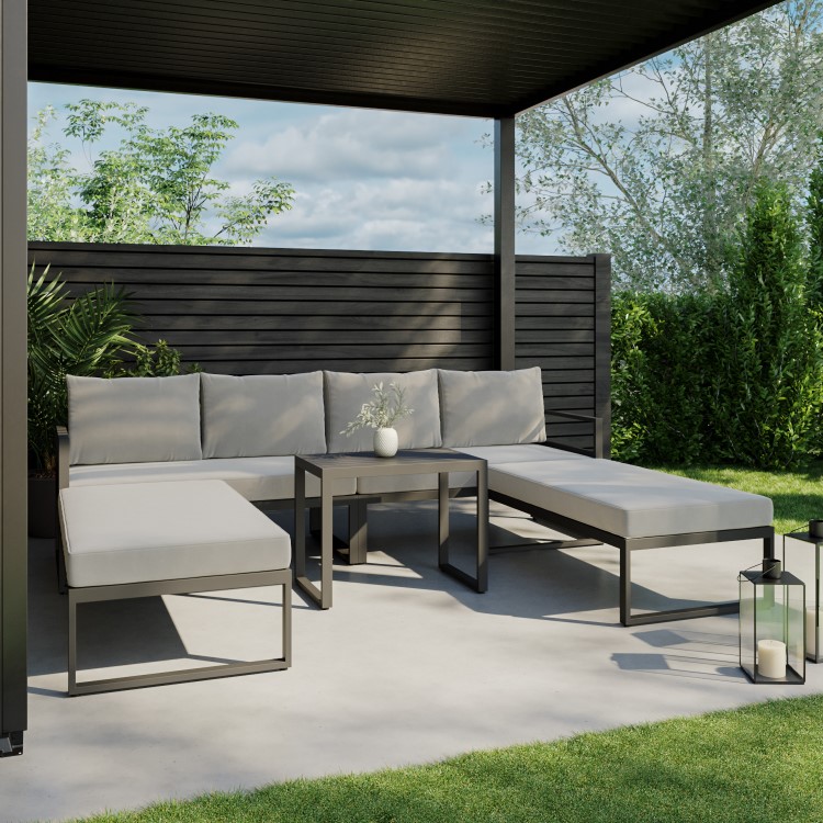 4 Seater Modular Stack Away Garden Sofa Set in Grey with Waterproof Cover